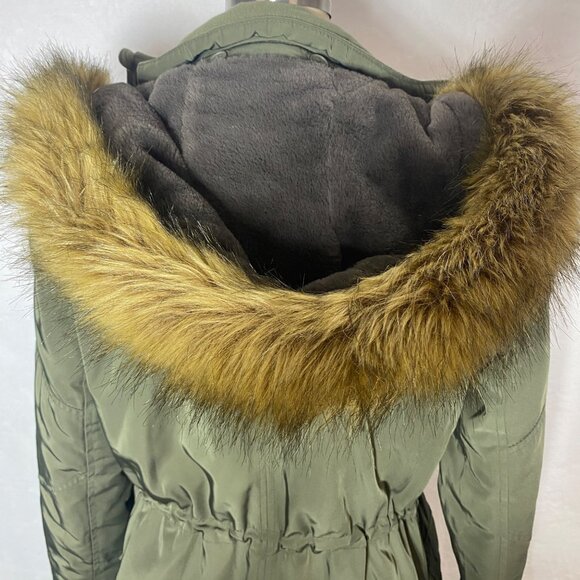A New DAy XS Olive Green Womens Parka Jacket With Faux Fur Trim Hood Snap/Zip - Picture 8 of 16